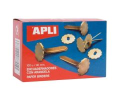APLI ENCUADERNADORES METÁLICOS CON ARANDELA DORADOS 40MM - 100UD- APLI ENCUADERNADORES METÁLICOS CON ARANDELA DORADOS 40MM - 100UD-