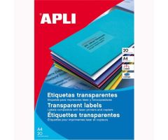 APLI ETIQUETAS ADHESIVAS 210X297MM LÁSER C/RECTOS 1 X 20H POLIÉSTER TRANSPARENTE APLI ETIQUETAS ADHESIVAS 210X297MM LÁSER C/RECTOS 1 X 20H POLIÉSTER TRANSPARENTE